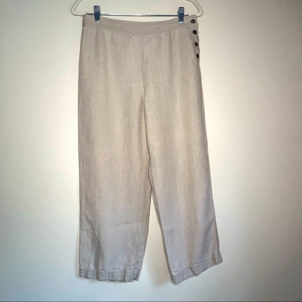 Liz Claiborne 100% Linen Wide Leg Side button Pants Size 10